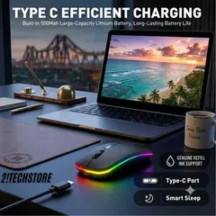 Chuột Không Dây HP W10 Dual Mode - Chuột Pin Sạc USB-C, Kết nối USB + Bluetooth 5.0, Có Đèn LED RGB.