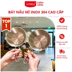 Chảo mini inox 304 Uyiku cao cấp size 14cm- Nồi nấu mì có quai chống nóng 500ml