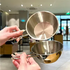 Chảo mini inox 304 Uyiku cao cấp size 14cm- Nồi nấu mì có quai chống nóng 500ml