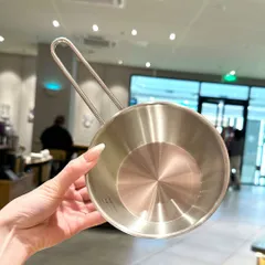 Chảo mini inox 304 Uyiku cao cấp size 14cm- Nồi nấu mì có quai chống nóng 500ml