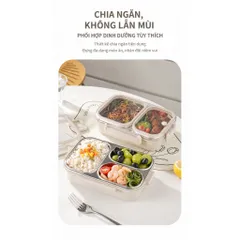 Hộp cơm giữ nhiệt inox 304 Uyiku cao cấp chia ngăn chống tràn, dùng được lò vi sóng