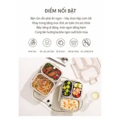 Hộp cơm giữ nhiệt inox 304 Uyiku cao cấp chia ngăn chống tràn, dùng được lò vi sóng