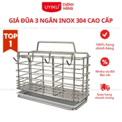 Ống đựng đũa Uyiku inox 304 cao cấp 3 ngăn có khay hứng nước