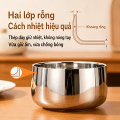 Bát ăn cho bé inox 316 cao cấp Uyiku 3 lớp chống nóng, chống rơi vỡ