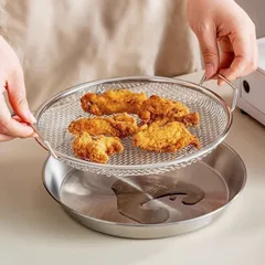 Khay Ráo Dầu Inox 304 Uyiku Cao Cấp Kèm Vỉ Lưới Chống Gỉ Size 20 cm
