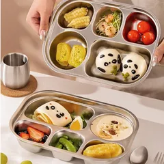 Khay ăn cho bé inox 316L Uyiku cao cấp kháng khuẩn chia ngăn tiện lợi