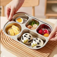 Khay ăn cho bé inox 316L Uyiku cao cấp kháng khuẩn chia ngăn tiện lợi
