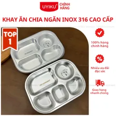Khay ăn cho bé inox 316L Uyiku cao cấp kháng khuẩn chia ngăn tiện lợi