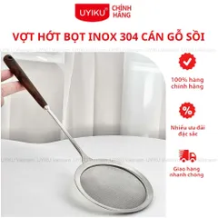 Vợt hớt bọt, cặn dầu Uyiku inox 304 cán gỗ sồi cao cấp