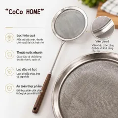 Vợt hớt bọt, cặn dầu Uyiku inox 304 cán gỗ sồi cao cấp