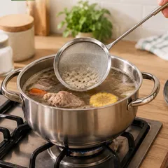Vợt hớt bọt, cặn dầu Uyiku inox 304 cán gỗ sồi cao cấp