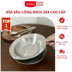 Đĩa sâu lòng inox 304 cao cấp sang trọng, bo viền dày dặn chống hoen gỉ size 20cm