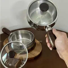 Quánh inox 316L cao cấp size 12-14 cm nguyên khối cán gỗ dùng nấu đồ cho bé ăn dặm