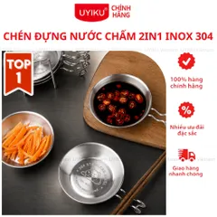 Chén đựng nước chấm Uyiku inox 304 2in1 kiểu Hàn Quốc, bát đựng sốt, gia vị có giá đỡ đũa