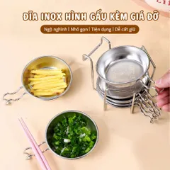 Chén đựng nước chấm Uyiku inox 304 2in1 kiểu Hàn Quốc, bát đựng sốt, gia vị có giá đỡ đũa