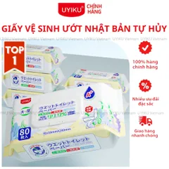 Giấy ướt toilet tự hủy UYIKU Nhật Bản, giấy vệ sinh tự phân hủy trong nước hộp 80 tờ