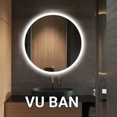 Gương tròn treo tường phòng tắm bàn trang điểm cảm ứng led thông minh VUBAN