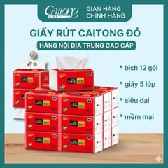 Giấy Rút Caitong chính hãng Đỏ 5 lớp cao cấp từ bột gỗ tự nhiên, túi 12 gói [CHUẨN NỘI ĐỊA TRUNG]
