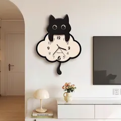 Tranh đồng hồ đèn led thú cưng lắc chân mẫu mới hiện đại kèm đinh
