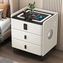Tủ Đầu Giường Thông Minh 3 ngăn ,Khoá Vân Tay+Loa Bluetooth,sạc điện thoại không dây và đèn Led3 màu