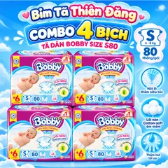 Giá sốc [ COMBO 4 BỊCH ] Tã Dán Bobby Chính Hãng SX70 S80 M76 – Mềm Mại, Thấm Hút Tốt, Khô Thoáng Cho Bé