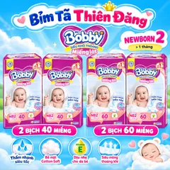 [ COMBO 2 BỊCH ] Miếng Lót Bobby Newborn 2 40 Miếng/60 Miếng Cho Bé Sơ Sinh, Mềm Mại Thấm Hút Tốt