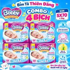 Giá sốc [ COMBO 4 BỊCH ] Tã Dán Bobby Chính Hãng SX70 S80 M76 – Mềm Mại, Thấm Hút Tốt, Khô Thoáng Cho Bé