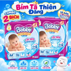 Giá sốc [ COMBO 2 BỊCH ] Tã Dán Bobby Chính Hãng SX70 S80 M76 – Mềm Mại, Thấm Hút Tốt, Khô Thoáng Cho Bé