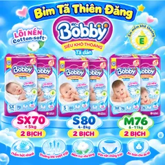 Giá sốc [ COMBO 2 BỊCH ] Tã Dán Bobby Chính Hãng SX70 S80 M76 – Mềm Mại, Thấm Hút Tốt, Khô Thoáng Cho Bé