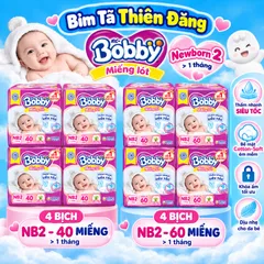 [ COMBO 4 BỊCH ] Miếng Lót Bobby Newborn 2 NB2 40 Miếng/60 Miếng Cho Bé Sơ Sinh, Mềm Mại Thấm Hút Tốt