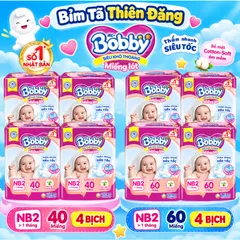 [ COMBO 4 BỊCH ] Miếng Lót Bobby Newborn 2 NB2 40 Miếng/60 Miếng Cho Bé Sơ Sinh, Mềm Mại Thấm Hút Tốt