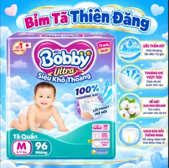 Tã Quần Bobby Ultra M96 L88 XL74 XXL68 – Bỉm Quần Cho Bé Mỏng Nhẹ, Thấm Hút Tốt