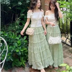 set chân váy xẻ tà tiểu thư xanh min phối áo trễ vai thất nơ dịu dàng Hyday.khosi