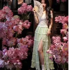 set chân váy xẻ tà tiểu thư xanh min phối áo trễ vai thất nơ dịu dàng Hyday.khosi