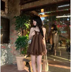 [tặng quần bảo hộ] Áo váy yếm hở lưng tơ mềm Áo babydoll nữ hở lưng cột nơ màu nâu rêu áo váy ngắn sexy Hyday.khosi
