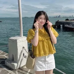 Áo babydoll nữ tay bồng phối bèo dễ thương chất vải tơ mềm mại không ngứa Hyday.khosi