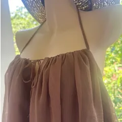 [tặng quần bảo hộ] Áo váy yếm hở lưng tơ mềm Áo babydoll nữ hở lưng cột nơ màu nâu rêu áo váy ngắn sexy Hyday.khosi