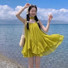 [tặng quần, dây nơ] váy hai dây cột nơ dáng bèo tầng, set hè đi biển chất tơ mềm Hyday.khosi