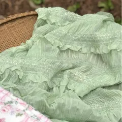 set chân váy xẻ tà tiểu thư xanh min phối áo trễ vai thất nơ dịu dàng Hyday.khosi