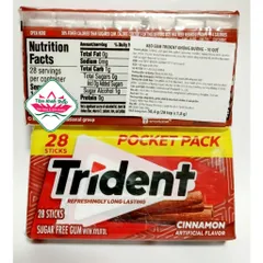 Kẹo gum Trident 50,4( 28 thanh) QUẾ không đường, hsd:12/2026