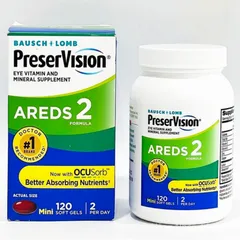Viên uống Bausch + Lomb PreserVision® Areds 2 Formula |120/130/210 viên| Làm chậm quá trình thoái hóa điểm vàng do tuổi tác (AMD) & Bảo vệ thị lực trung tâm [S/P Chuẩn Mỹ không tem]