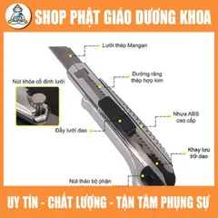 CAO CẤP Dao rọc giấy lớn thay lưỡi liên tục Kapusi JAPAN, dao trổ 5 lưỡi 18mm thép SK5 siêu sắc, cắt giấy