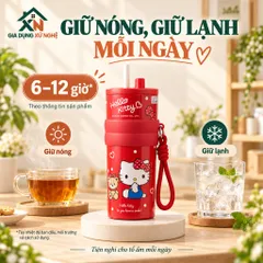 Bình giữ nhiệt 710ml Gia Dụng Xứ Nghệ inox 304 hoạ tiết dễ thương có quai xách tiện lợi