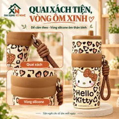 Bình giữ nhiệt 710ml Gia Dụng Xứ Nghệ inox 304 hoạ tiết dễ thương có quai xách tiện lợi