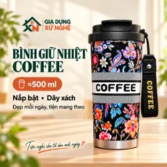 Ly giữ nhiệt Coffee Cup 530ml inox 316 Gia Dụng Xứ Nghệ quai xách kèm ống hút tiện dụng