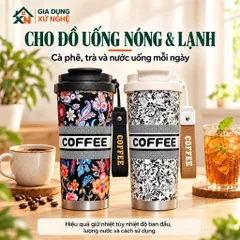Ly giữ nhiệt Coffee Cup 530ml inox 316 Gia Dụng Xứ Nghệ quai xách kèm ống hút tiện dụng