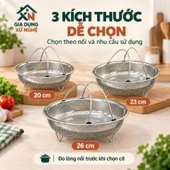 Rổ hấp inox 304 Gia Dụng Xứ Nghệ đa năng hấp bánh bao rau củ thực phẩm, bền chắc