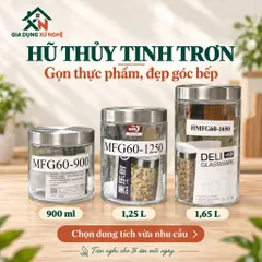 Hũ thủy tinh nắp inox Gia Dụng Xứ Nghệ đựng thực phẩm gia vị, kín hơi chống ẩm mốc