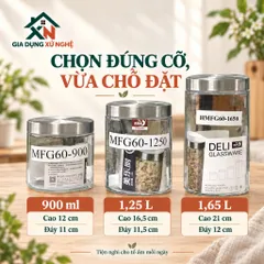 Hũ thủy tinh nắp inox Gia Dụng Xứ Nghệ đựng thực phẩm gia vị, kín hơi chống ẩm mốc