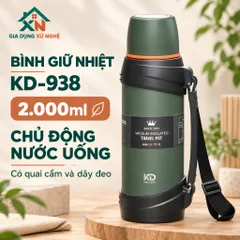 Bình Nước Giữ Nhiệt Gia Dụng Xứ Nghệ KD-938 Inox 304 Dung Tích 2L Quai Xách Tiện Lợi